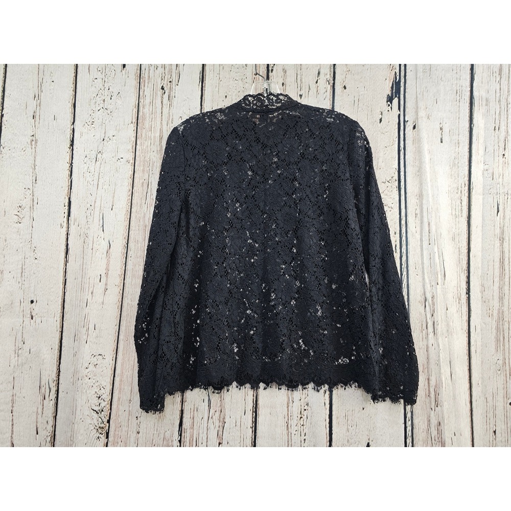 J.Crew Lace Blouse Womens 6 Black Mock Neck Shoulder Button Long Sleeve Floral - Picture 2 of 3